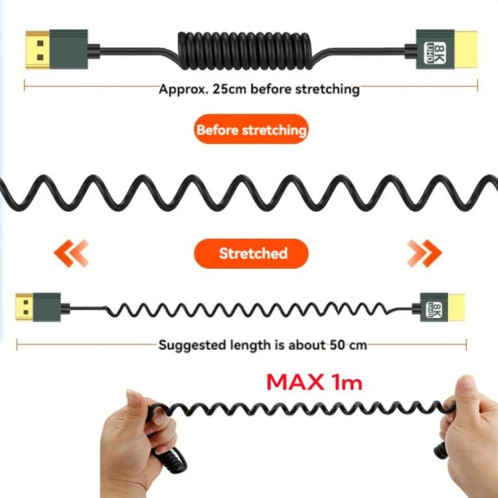 Câble à ressort HDMI 2.1 8K 60 Hz, longueur de 0,5 m, spécifications : tête droite SH20011545-07
